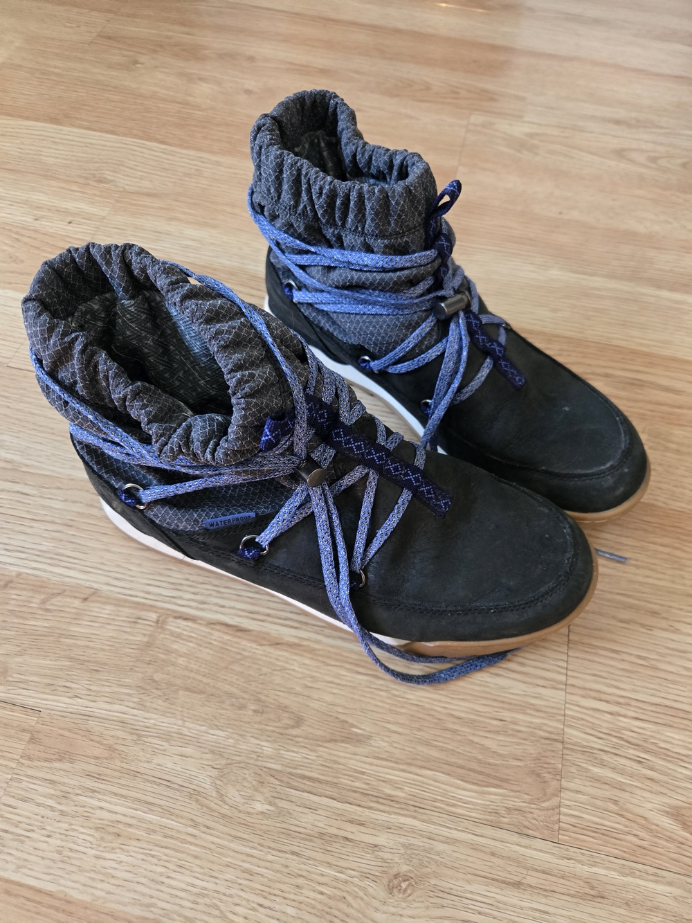 Women's Black Winter Lace-Up Rain Boots with Blue Accents